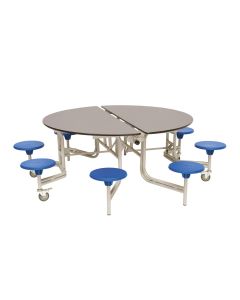 Secondary Circular 8 Seater Table Blue Seat Grey Top