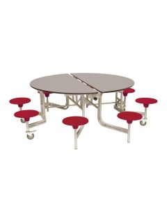 Secondary Circular 8 Seater Table Red Seat Grey Top