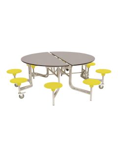Secondary Circular 8 Seater Table Yellow Seat Grey Top