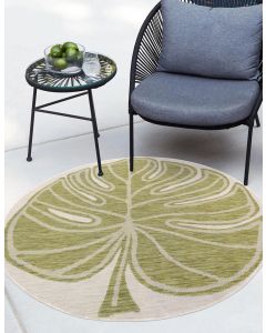 Leaf Print Indoor/Outdoor Flatweave Circular Rug - Small