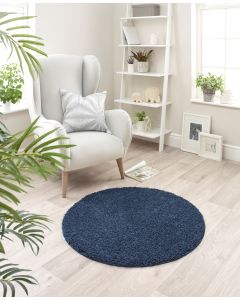 Plain Stain Resistant Washable Circle Rug - 100cm - Navy
