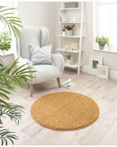 Plain Stain Resistant Washable Circle Rug - 100cm - Ochre
