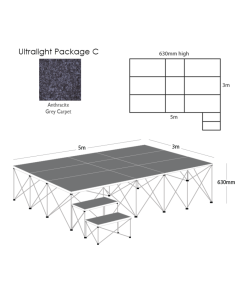 Ultralight Stage Pack C 5x3M Carpeted - Anthracite Grey