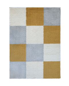 Ocre/Grey Patchwork Snug Shaggy Rug - Medium