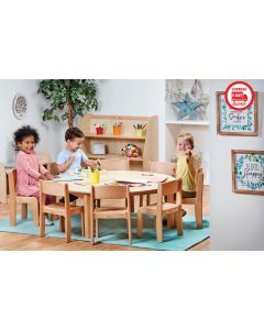 Millhouse Large Circular Table with 8 Beech Stacking Chairs