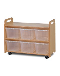 Mobile Shelf Unit with Display, Mirror Back and 6 Clear Tubs