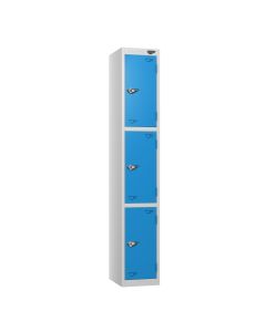 Full Height Flat Top Lockers - 30cm Depth - Blue - 3 Door