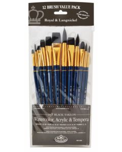 Royal & Langnickel Soft Black Taklon Brushes - Pack of 12
