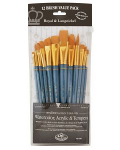 Royal & Langnickel Medium Soft Gold Taklon Brushes - Pk 12