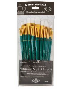 Royal & Langnickel Medium White Taklon Brushes - Pk 12