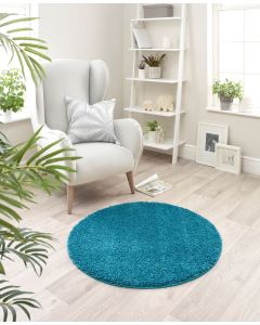 Plain Stain Resistant Washable Circle Rug - 100cm - Teal