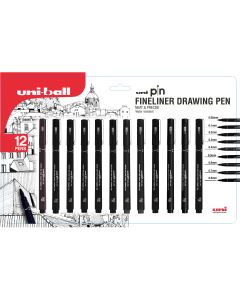 Uni-Ball Pin Fineliner Drawing Pens - Assorted - Pack of 12