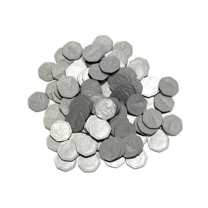 50p Coins Plastic Play Coins - Pack of 100 50p Coins Plastic Play Coins - Pack of 100