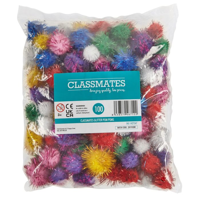 Classmates Glitter Pom Poms - Pack of 100