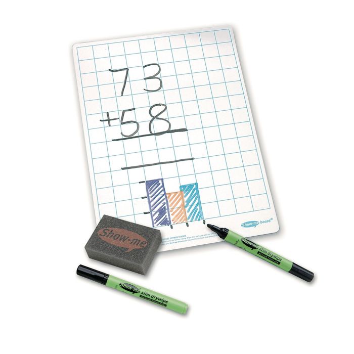 A4 Gridded Whiteboards - GRIDDED Boards Pens & Erasers - Pack of 100