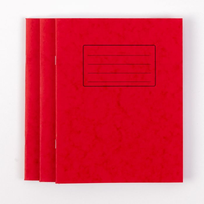 9" x 7" Exercise Book 96 Page- 8mm Ruled/Margin- Red- Pk 50