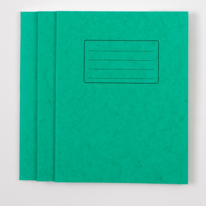9"x7" Exercise Book 120P- 8mm Ruled/Margin- Green- Pk 50