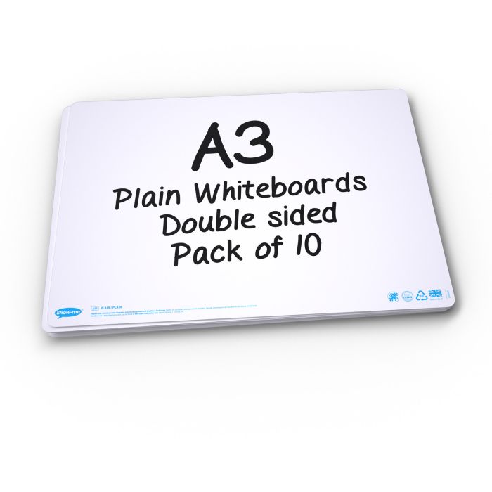 Show-me A3 Plain/Plain Drywipe Boards Pack of 10