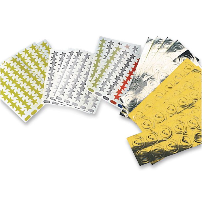 Assorted Star Stickers - Gold Silver Green Red and Blue 14mm