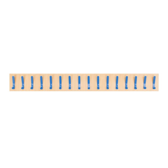 Beech Wall Coat Rail - Blue - 16 Hooks - Single Sided Beech Wall Coat Rail - Blue - 16 Hooks - Single Sided