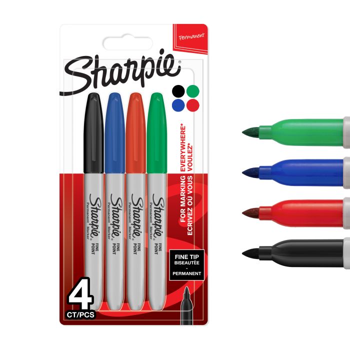 Sharpie Permanent Marker - Fine Tip - Assorted - Pack of 4