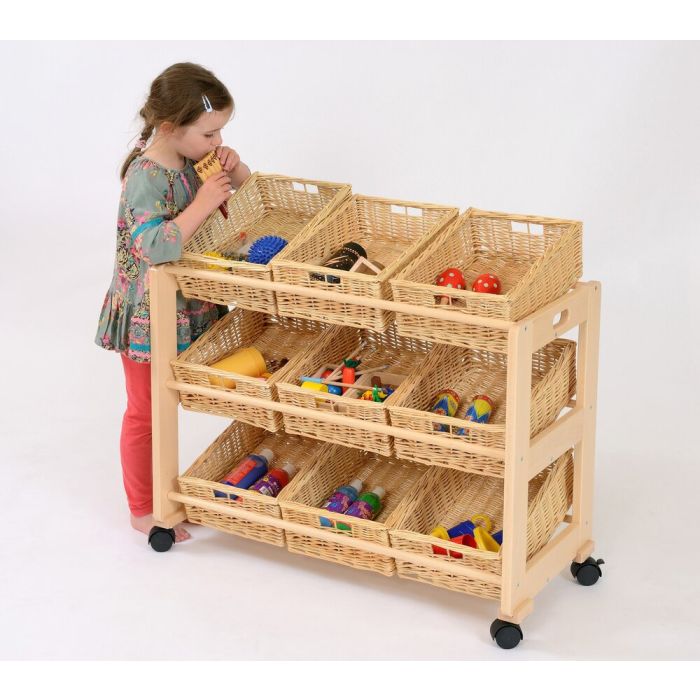Solid Beech 9 Single Wicker Trays Tidy Trolley