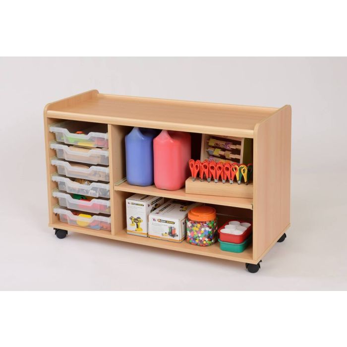 Solid Beech 6 Shallow Clear Tray/Shelf Storage Unit