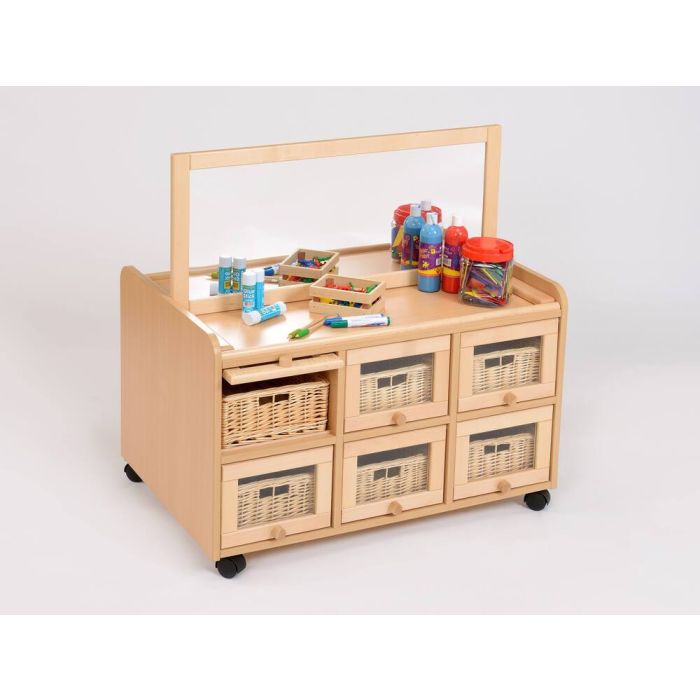 Solid Beech Double-sided Storage Units with Mirror and Doors & Shallow Baskets