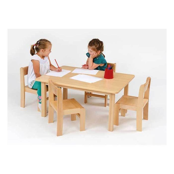 Solid Beech Rectangular Table - H46.5cm & 4 Stacking Chairs H26cm