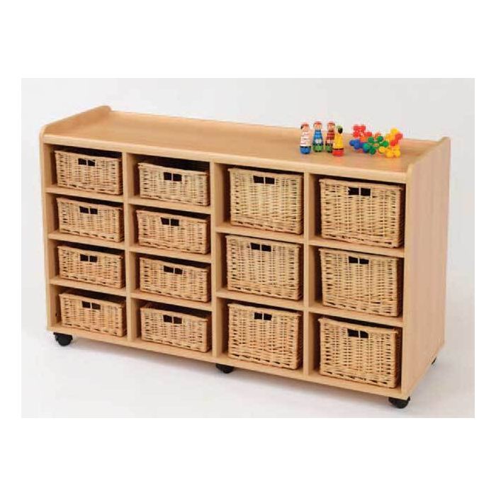 Willow Basket Wooden Storage 8 Shallow & 6 Deep Willow Baskets 84 x 135.5 x 46cm