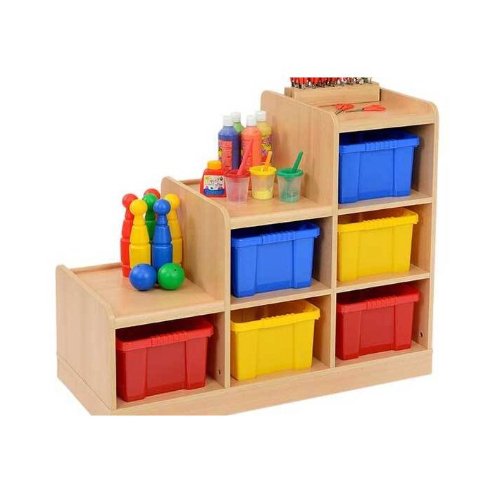 Solid Beech Tiered Unit - 6 Large Left Hand Coloured Trays