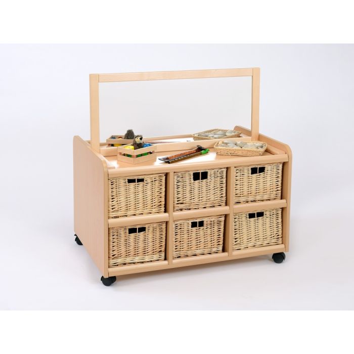 Solid Beech Double-sided Storage Unit with Mirror Top with Baskets