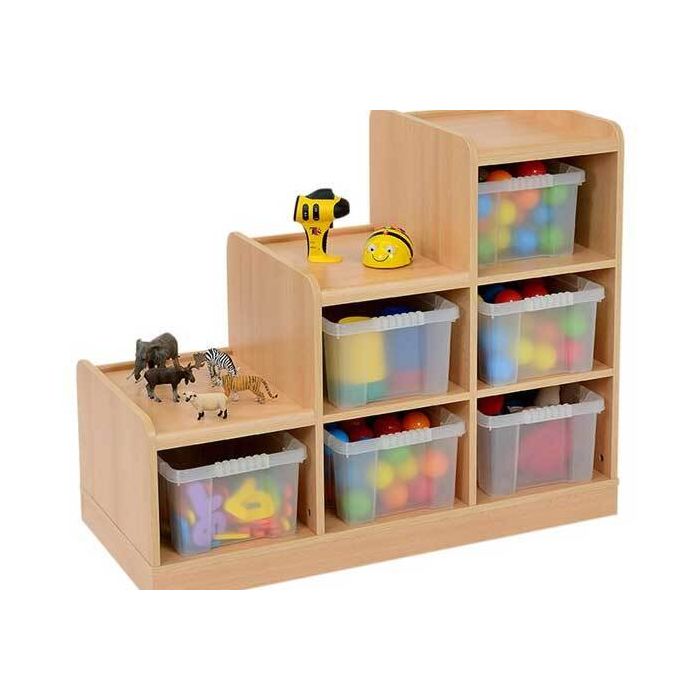 Solid Beech Tiered Unit - 6 Large Left hand Clear Trays