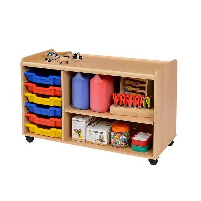 Solid Beech 6 Shallow Coloured Tray/Shelf Storage Unit