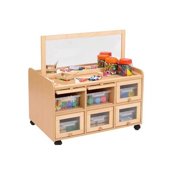 Solid Beech Double-sided Storage Units with Mirror and Doors & Shallow Clear Trays