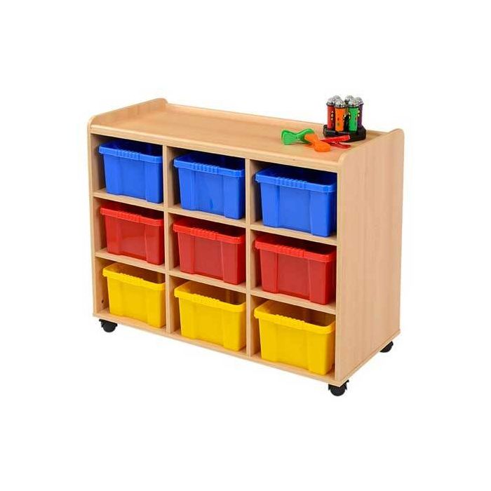 Solid Beech 9 Deep Coloured Tray Storage Unit