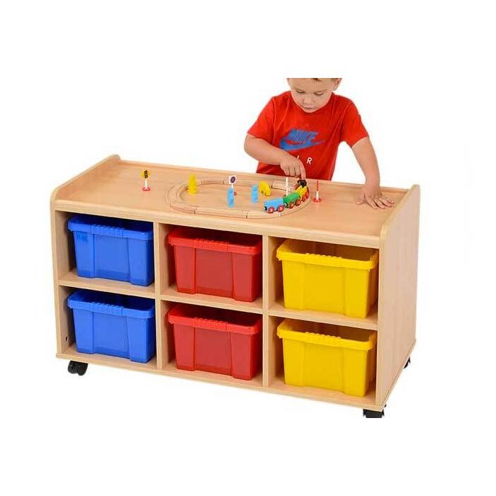 Solid Beech 6 Deep Horizontal Unit with Coloured Trays Static/Mobile