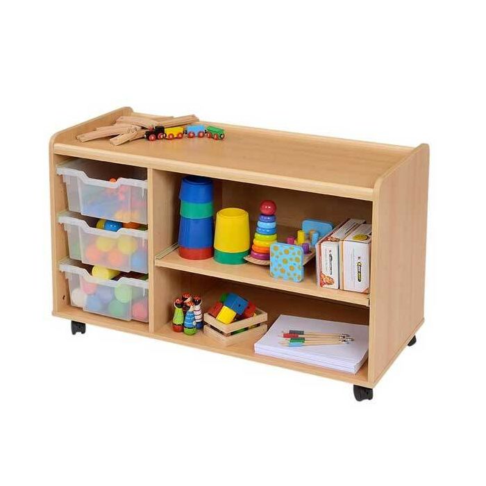 Solid Beech 3 Deep Clear Tray/Shelf Storage Unit