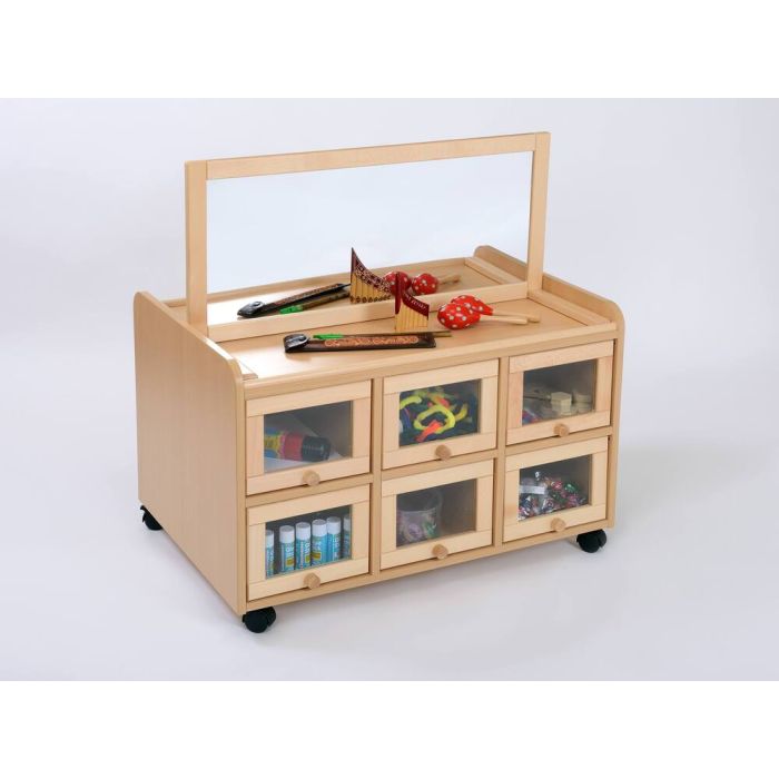 Solid Beech Double-sided Storage Units with Mirror and Doors