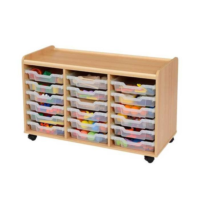 Solid Beech 18 Shallow Clear Tray Storage Unit