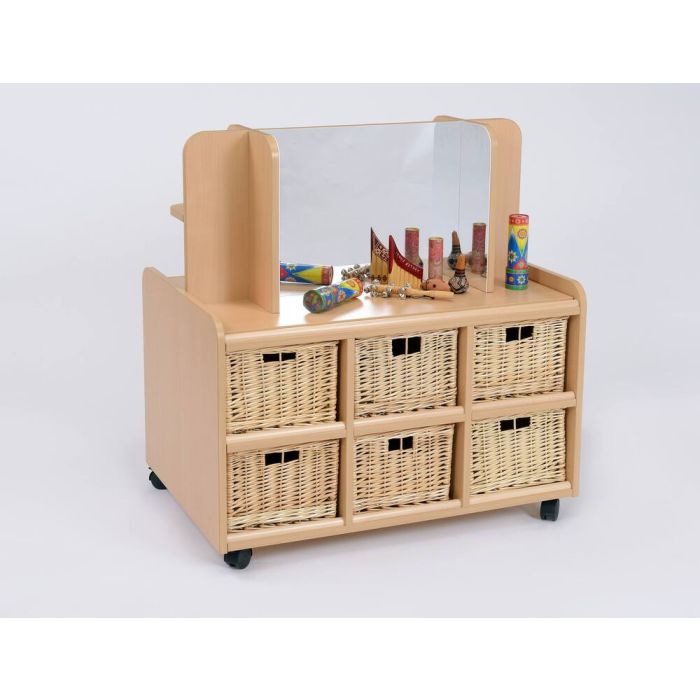 Solid Beech Double-sided Storage Unit with Display/Mirror Top with Baskets