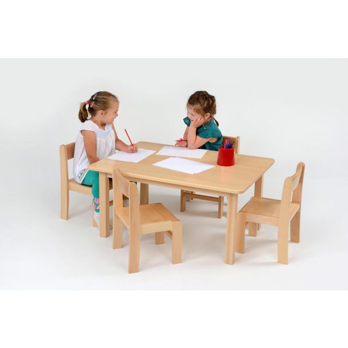 Solid Beech Rectangular Table - H40cm & 4 Stacking Chairs H21cm