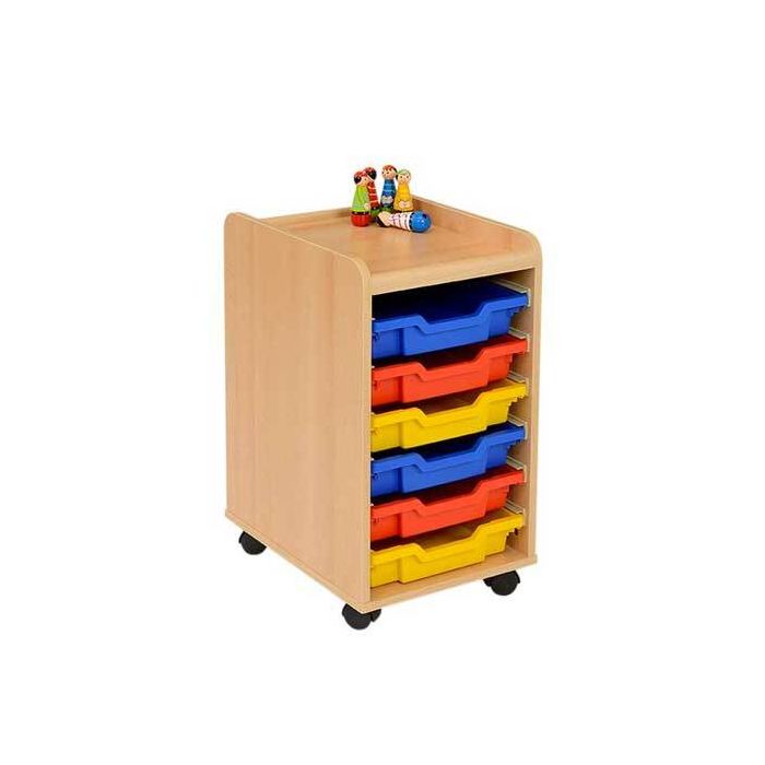 Solid Beech 6 Shallow Coloured Tray Storage Unit