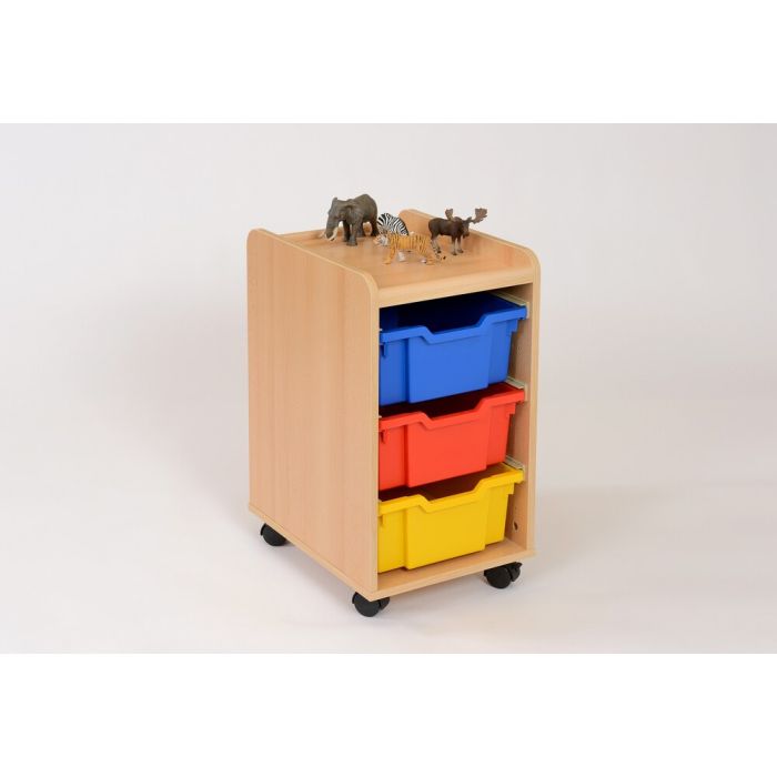 Solid Beech 3 Deep Coloured Tray Storage Unit