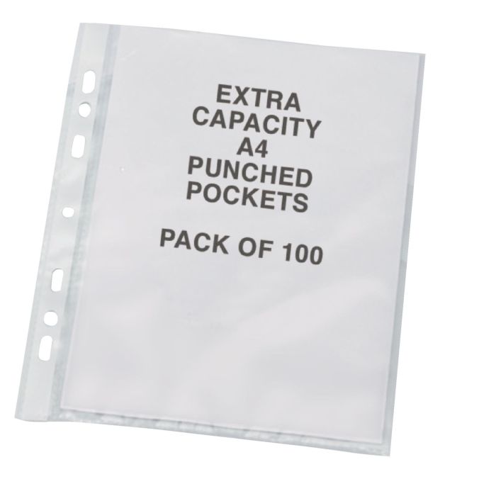 Punched Pocket A4 Extra Wide Clear - Pack of 100