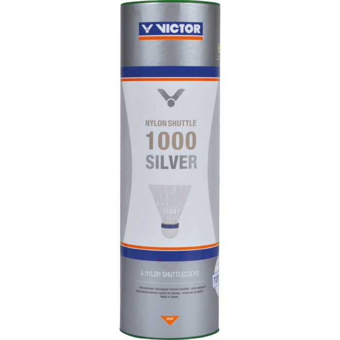 VICTOR 1000 Silver Nylon Shuttlecock- Yellow- Medium- Pk 6