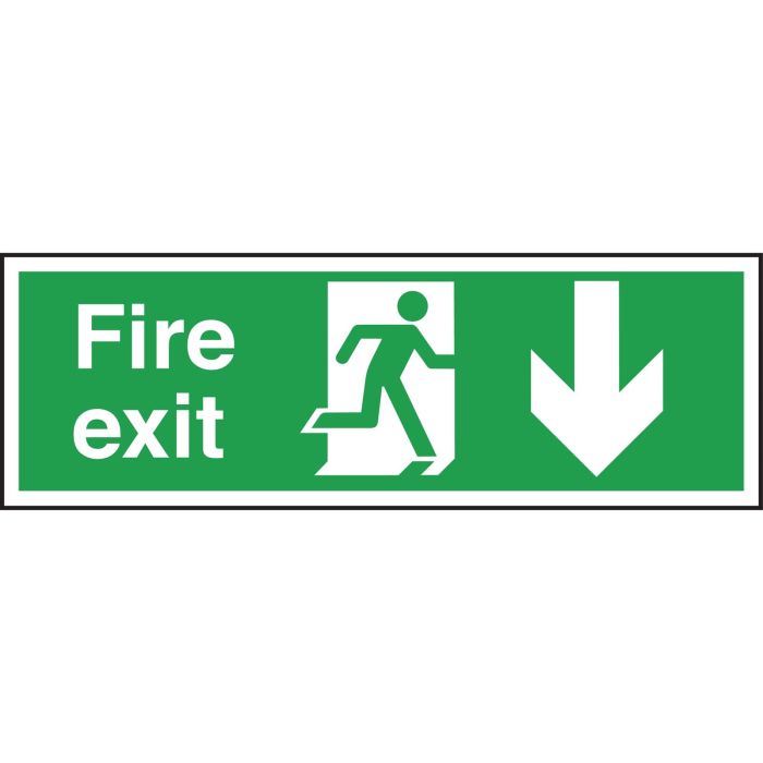 Safety Signs - Fire Exit Ahead Arrow - 150 x 450mm PVC