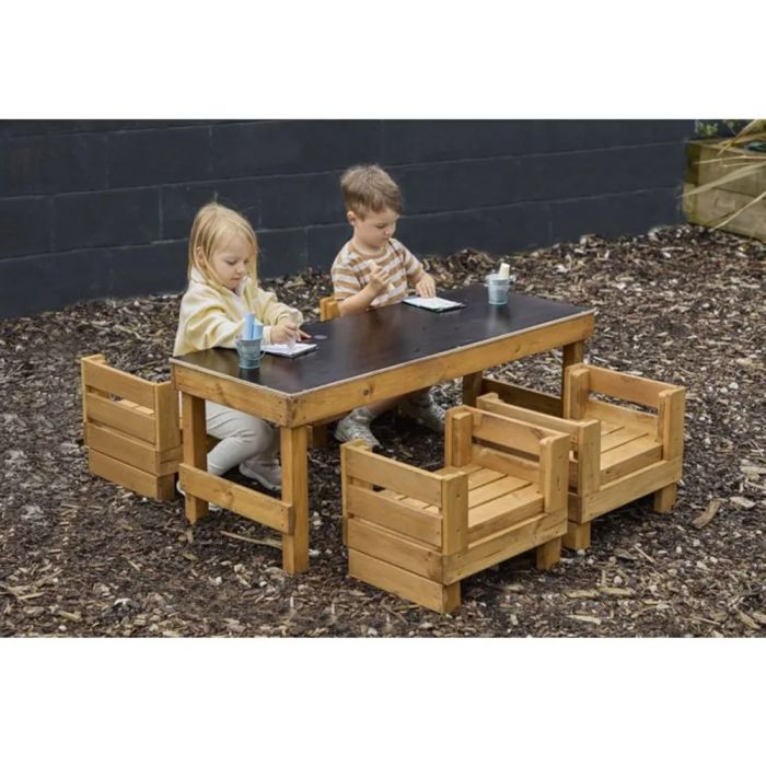 Slim Crate Chalk Table With Crate Seats