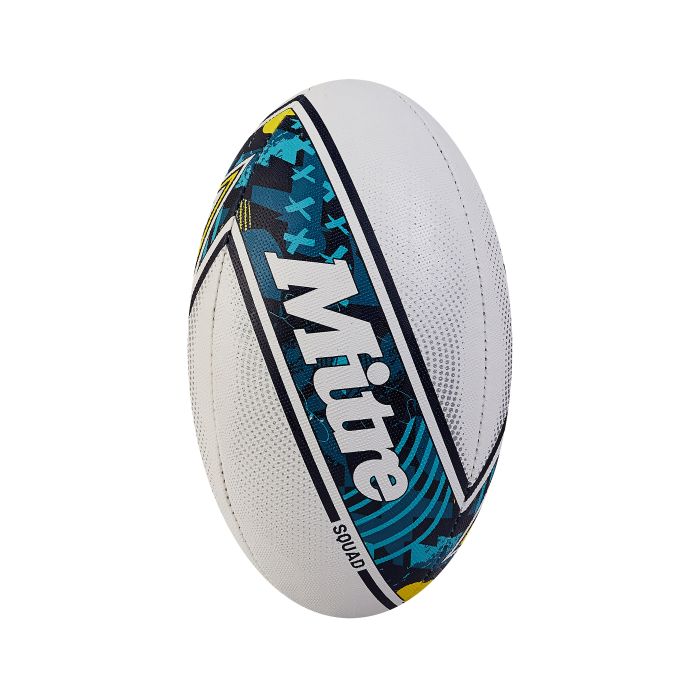 Mitre Squad Match Rugby Ball - White/Navy/Teal - Size 5
