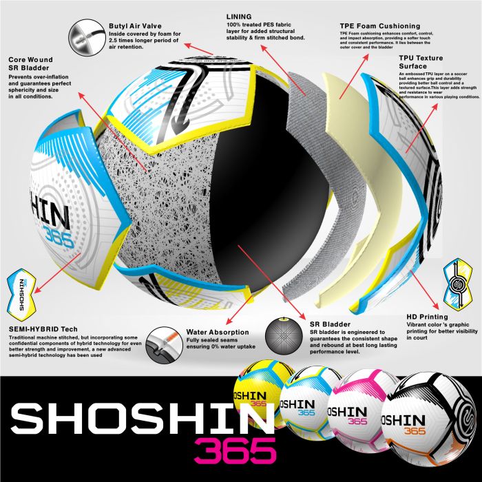 SHOSHIN 365 Training Football-White/Pink/Grey-Size 2 SHOSHIN 365 Training Football-White/Pink/Grey-Size 2